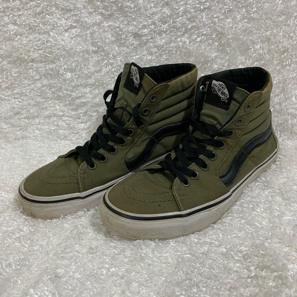 army green vans slip ons